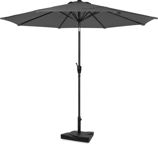 VONROC Premium Parasol à manche Recanati Ø300cm - Base de parasol et housse de protection incluses - Parasol rond - Inclinable - Toile résistante aux UV - Gris