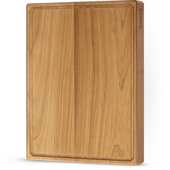 Deleca Planche à découper en teck - Double face avec tranchée à jus / poignées - Grande et épaisse planche à découper en teck - Pour la cuisine, planches à découper durables, planche de service, planche à fromage, planche à boissons, planche à tapas - San