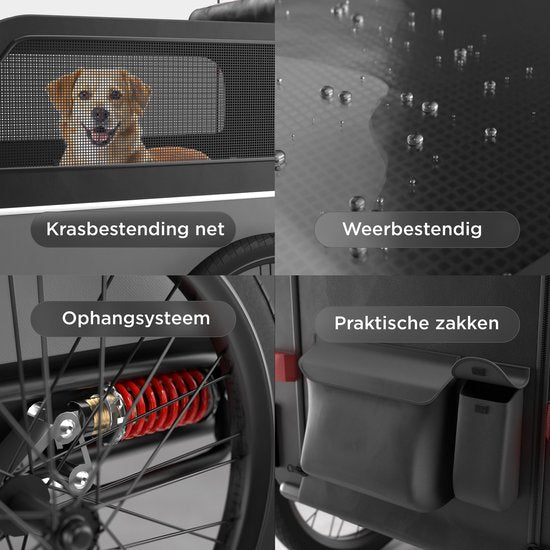 TrevoPet® Dog Bike Trailer XL - remorque pliante pour vélo - remorque pour chien avec rampe, système de suspension et résistance aux intempéries - convient aux vélos électriques - 45 kg - gris
