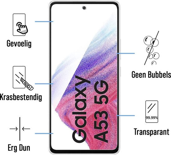 Protection d'écran Podec pour Samsung Galaxy A53 - Verre de protection trempé - Transparent et résistant aux rayures - Protection d'écran en verre trempé - 3 pièces
