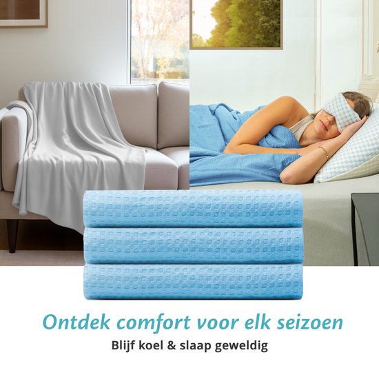 Ella® Couverture rafraîchissante 200x200 cm - 100% Bio-Tencel - Couverture auto-refroidissante - Couverture rafraîchissante - Couette d'été - Bleu ciel