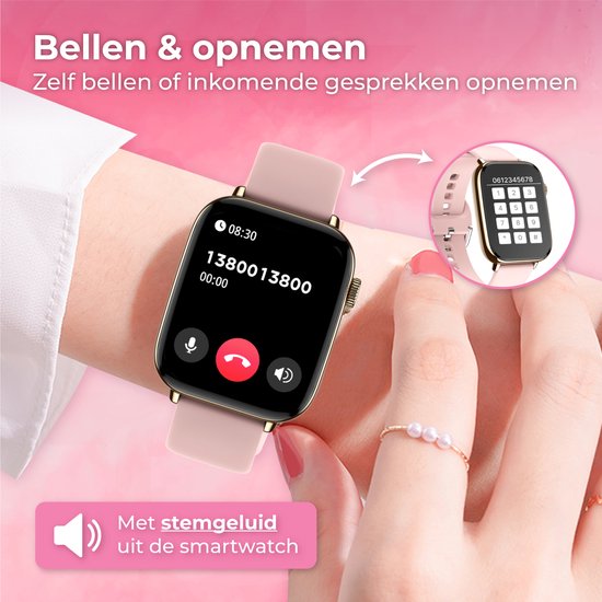 Nuvance - Smartwatch Hommes et Femmes avec Bluetooth - IP68 Waterproof - Convient à tous les Smartphones - Podomètre et moniteur de fréquence cardiaque - Or