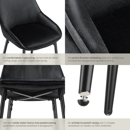 tectake® - Lot de 2 tabourets de bar Siera - Tabouret de bar rembourré avec dossier - Tabouret de bar avec repose-pieds - Chaise de salle à manger avec revêtement en velours et rembourrage en mousse souple - Pieds en acier robuste avec protection antidéra