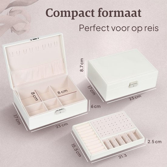 Vimora Boîte à bijoux avec étage supplémentaire - Blanc - Boîte à bijoux - Boîte à bijoux - Pour adultes, filles, hommes et femmes - Convient aux colliers, boucles d'oreilles, bracelets et bagues