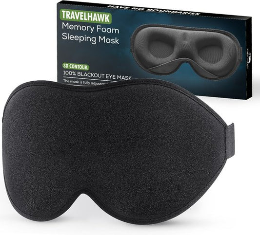 TravelHawk Sleep Mask Black - Luxury 3D sleep mask Ladies Men 100% light-blocking sleep glasses Side sleeper Eye mask Night mask
