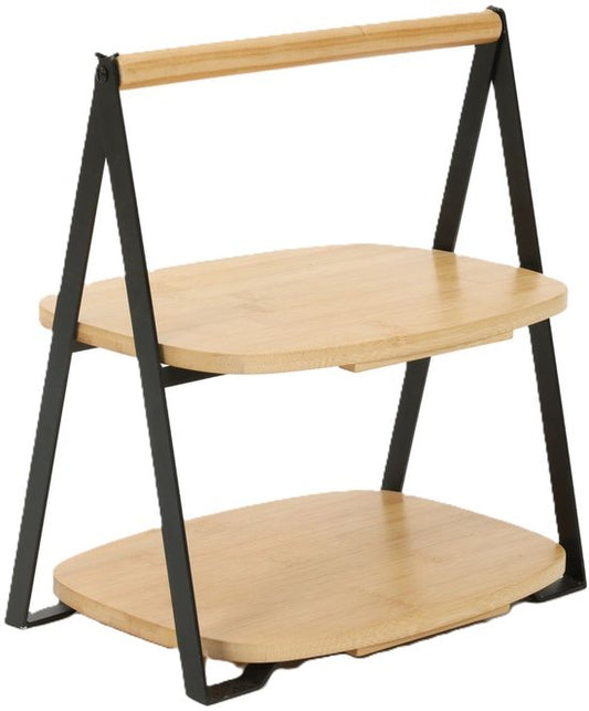 Etagère en bambou - 2 niveaux - pliable - 30 cm de haut - Plateau de service en bois