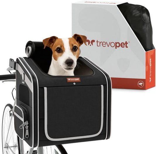 Trevopet® Panier à vélo pour chien - Panier à vélo 4 en 1 pour chien, sac de transport, sac à dos et siège auto - Convient aux vélos électriques - Pour les chiens jusqu'à 8 kg - Noir