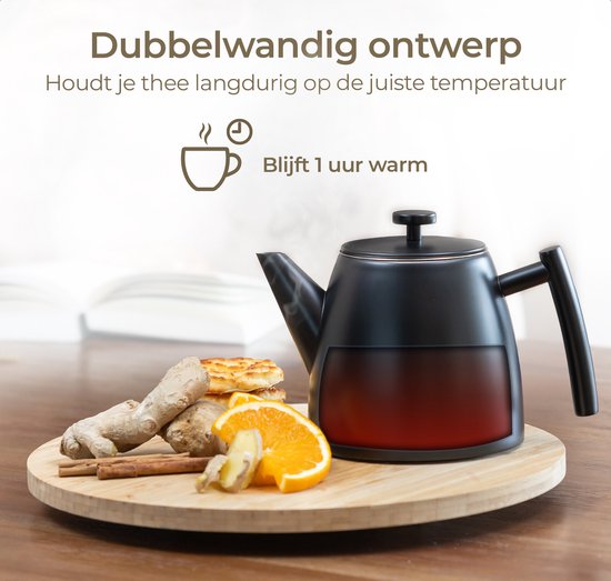 Vaja® Juliette Théière avec filtre - Théière - Double paroi - 1 litre - acier inoxydable Noir