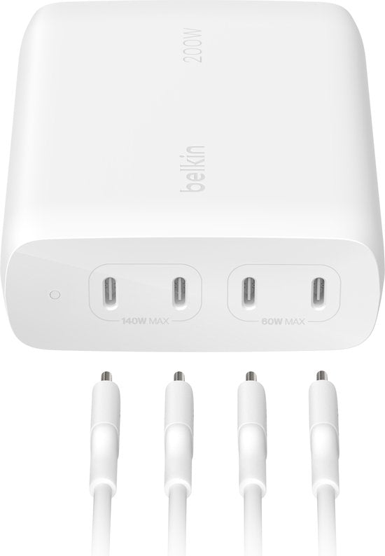 Belkin BoostCharge Pro 200W 4-port USB-C GaN Fast Charger with Power Delivery 3.1, Includes 1.5m Cable (Chargeur rapide USB-C GaN à 4 ports avec Power Delivery 3.1, câble de 1,5 m inclus)