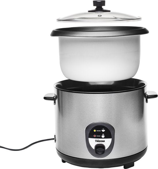 Cuiseur de riz Tristar 2.2L - RK-6129 - 10-12 personnes - Protection contre l'ébullition et le dessèchement, fonction maintien au chaud - acier inoxydable