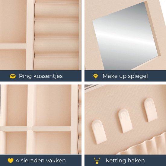 Vimora Boîte à bijoux avec miroir - Pour bijoux, colliers, boucles d'oreilles, bracelets - Boîte - Adultes - Filles - Femmes - Dames