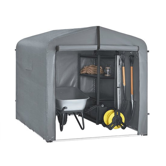 SoBuy KLS11-L-DG Garden House, Waterproof Outdoor Storage, Motorcycle Shelter with Hooks, Bicycle and Tool Garage, Bicycle Storage, Storage Space, Grey, 159x219x165 cm