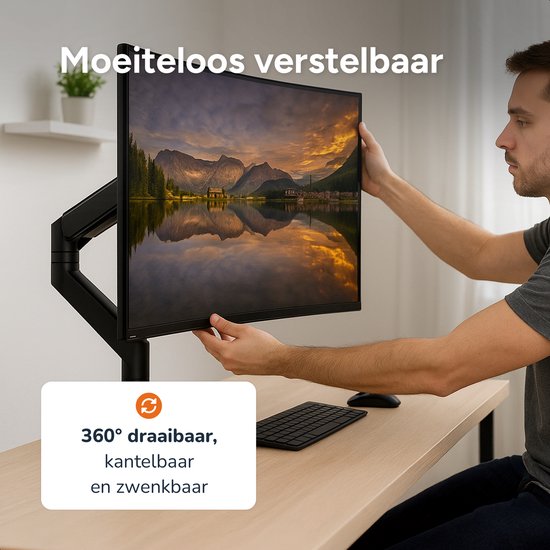 Skoov Bras pour écran avec vérin à gaz - Pour 13 à 57 pouces - Capacité de charge de 27KG - Ecran large - Support pour 1 écran - Moniteur - Support - Support - Extra stable - Noir