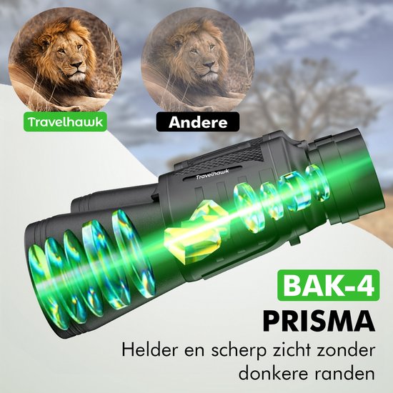 Jumelles Travelhawk - 20x50 - BAK4 - Full Multi-Coated (FMC) - Jumelles compactes - Étanches - Avec cordon de cou, étui de transport - pour l'observation des oiseaux, la chasse, le théâtre - Noir