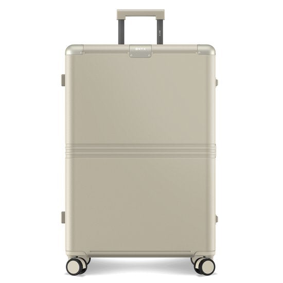 ONYX Hybrid Pro Check-in Suitcase Large 100 Liter - Recycled Polycarbonate and Zipperless Design - Travel suitcase with TSA lock and Spinner wheels - Lightweight Trolley with Laptop compartment - Ivory White