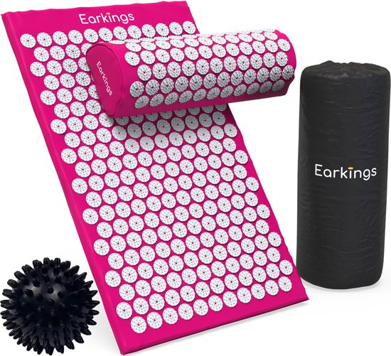 Nail Mat Acupressure Mat - Shakti Mat avec boule de massage et sac de transport - Tapis de massage 68x42x2 cm Earkings - Rose