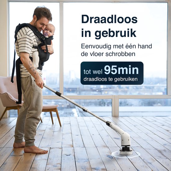 Samako Brosse de nettoyage électrique - Autolaveuse électrique - Brosse de nettoyage étanche IPX6 avec manche - 9 accessoires - Polisseuse - Autolaveuse