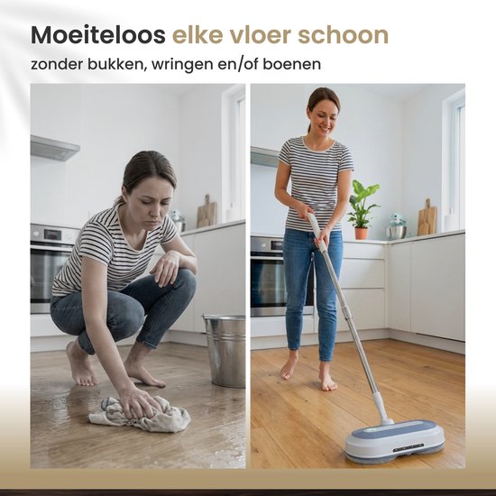 Vapore Electric Mop Cordless - 150×150 RPM Dual Rotation - 40 min Battery - LED Lighting - Floor Cleaner - All Hard Floors - Quiet 77.5 dB - Mopping System with Spray