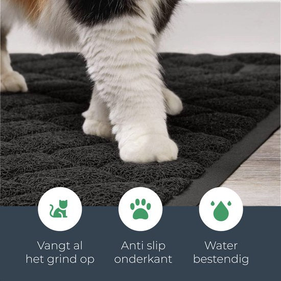 Tapis de litière pour chat - Tapis d'écoulement pour bac à litière - Toilette pour chat - Litière pour chat - Convient au bac à litière automatique - autonettoyant - Noir - Dutchwide