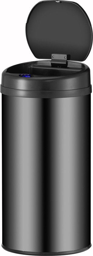 Juskys - Poubelle ronde à capteur - 40 l & Ø 31 x 68 cm - équipée d'un couvercle automatique et d'un anneau de serrage - pour une élimination hygiénique des déchets dans la cuisine - acier noir peint par poudrage