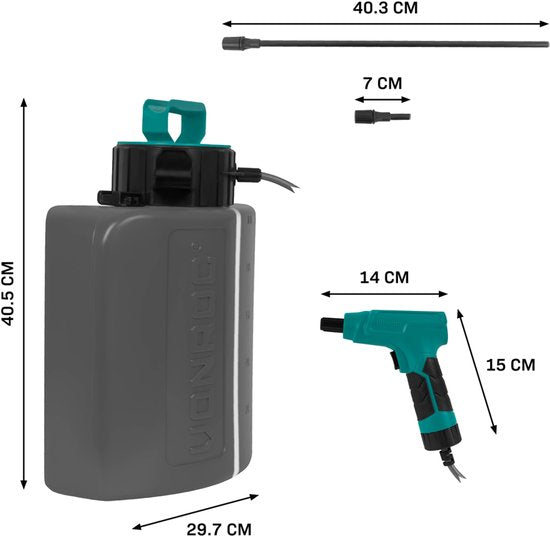 VONROC Accu pulvérisateur à pression 10 litres - Batterie 4V intégrée - 2 lances de pulvérisation, bandoulières et câble de chargement USB-C inclus.