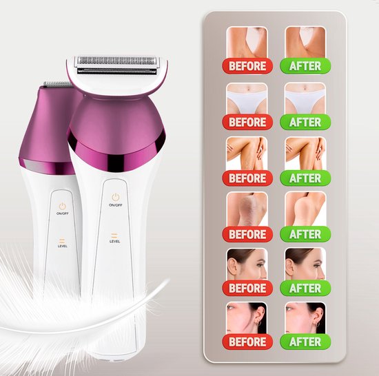 Sansbeauté® 6-in-1 rasage femme - visage - aisselles - jambes - maillot - rasoir femme - épilateur - épilateur femme - tondeuse femme - tondeuse bikini - rechargeable par USB