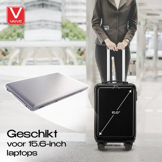 VAIVE Hand Luggage Suitcase With Front Pocket - 43L Suitcase - Lightweight Trolley - Black