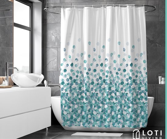 Loti Living Rideau de douche anti-moisissure - Océan - Anneaux inclus - Imperméable - Polyester - Rideau de douche 180x200 cm