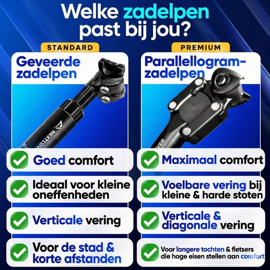 NEXTCOVER® Suspension Seatpost - The original - Tige de selle 31.6 mm de diamètre et technologie [Comfort-Spring] - Tige de selle avec suspension Noir