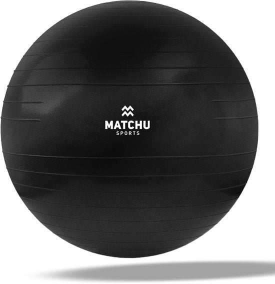 Matchu Sports - Ballon de fitness - Ballon de Pilates - Anti Burst - Ballon de grossesse - Ballon de gym - Ballon pour s'asseoir - Pompe incluse - Ø 85cm - Noir - 300 KG chargeable