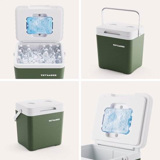 TRVLMORE Cool Box 14L - Frigobox - Elément réfrigérant inclus - Petite boîte réfrigérante - Vert