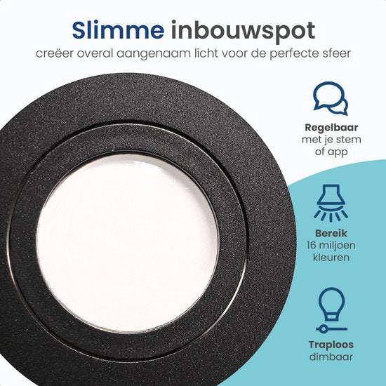 Gologi Smart Recessed Spotlights - Smart LED Downlight Dimmable - Tiltable - RGB+CCT Light - Gu10 LED Lamp - Black