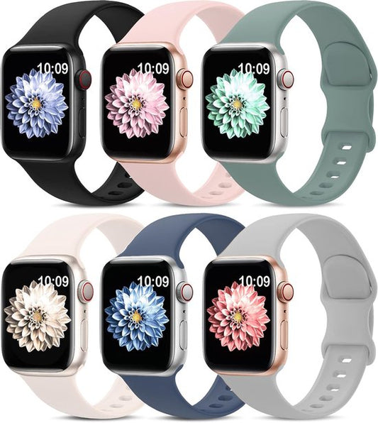 Podec Smartwatch - Bracelet en silicone multicolore Lot de 6 - Convient à l'Apple Watch - Bracelet adapté à l'iWatch 38 / 40/ 41 mm - Convient aux séries 1/2/3/4/5/6/7/SE