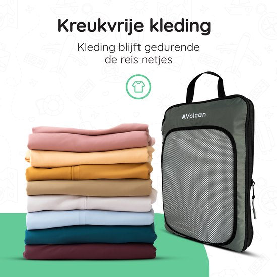 Cubes de compression Volcan - Organiseur de valise - Lot de 4 - Avec fermetures à glissière de compression - Pour sac à dos et valise - Vert botanique