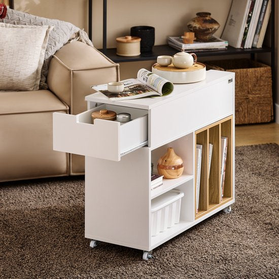 SoBuy FBT134-W Armoire à imprimante - Armoire de rangement de bureau blanche avec 4 roulettes