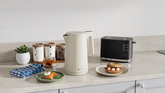 KitchenBrothers Bouilloire - 1.7L - Avec contrôle de la température - Électrique - Fonction maintien au chaud - Affichage - Double paroi - Cool-touch - 2200W - Beige