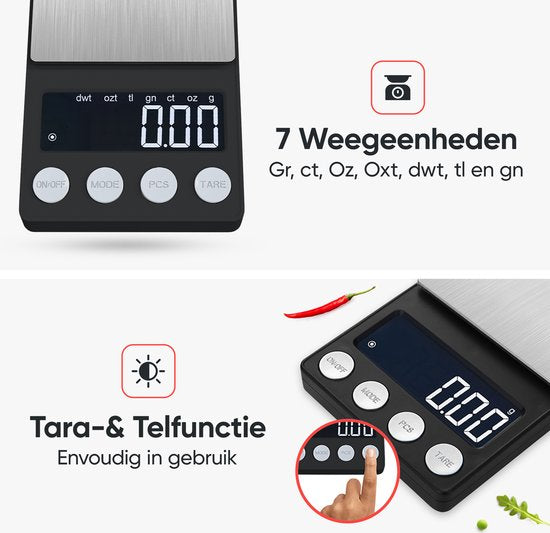 Kitchenwell digital mini precision kitchen scale - 0.01 à 200 grammes - 14.2 x 7.5 cm - balance de poche rechargeable par USB - balance de cuisine - noir