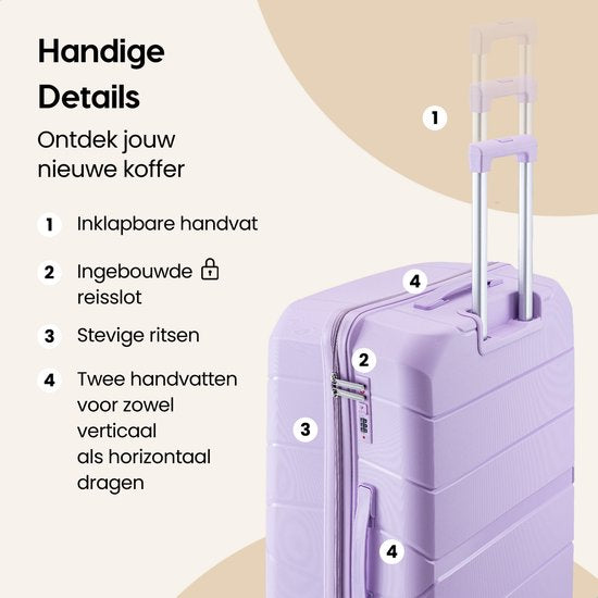 SKYCASES Urban Adventurer - Valise de voyage moyenne - Verrouillage par numéro - 44x27x66cm - 78L - Valise de voyage avec verrouillage de valise - Roues pivotantes - Violet