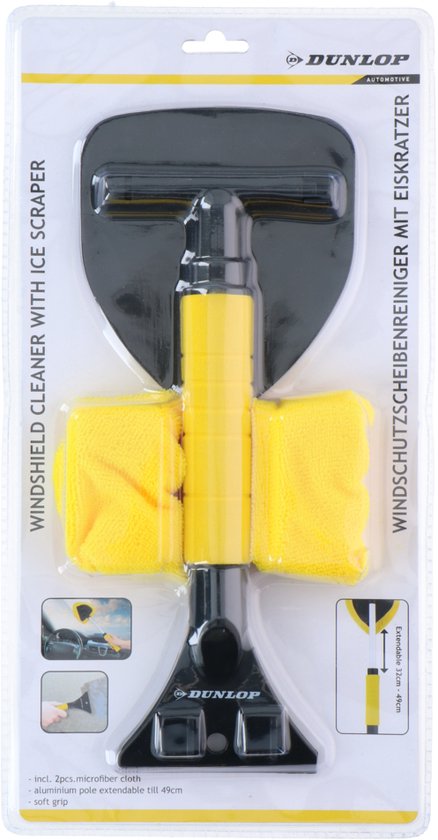 Dunlop Ice Scraper with Trigger - Telescopic Pole 32 to 49 CM - Soft Grip - Including 2 Microfibre Wipes