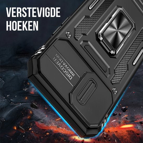 Podec Case suitable for iPhone 12 Pro Black Phone Case - Anti-Shock Case Cover Hybrid Armor Case with Kickstand Ring with Screen Protector