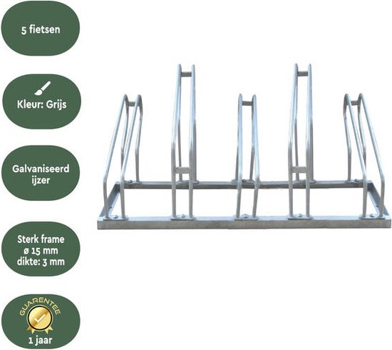 BRASQ Porte-vélos pour 5 vélos - Support pour vélos - Support pour vélos - Support pour vélos pour le sol Comprend le matériel de fixation - Argent
