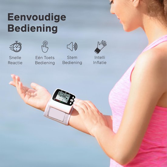 Bintoi® BXE100 - Tensiomètre de poignet - Cardiofréquencemètre - Rechargeable par USB - Étui de rangement inclus - 2 utilisateurs