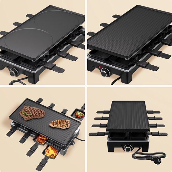 KitchenBrothers Gourmet Set - 1500W - Assiette Gourmet 8 personnes - Set avec casseroles et spatules - 46,5 x 23 cm - Noir