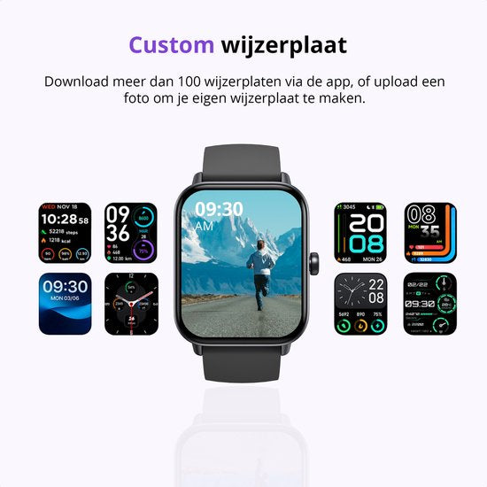 Maoo Boost 2 Smartwatch Femmes et Hommes - Convient pour Whatsapp et Belfonction complète - Android & iOS - Montre sport - Fréquence cardiaque, Saturation sanguine, Moniteur de sommeil - Podomètre, Compteur de calories - Étanche - Noir