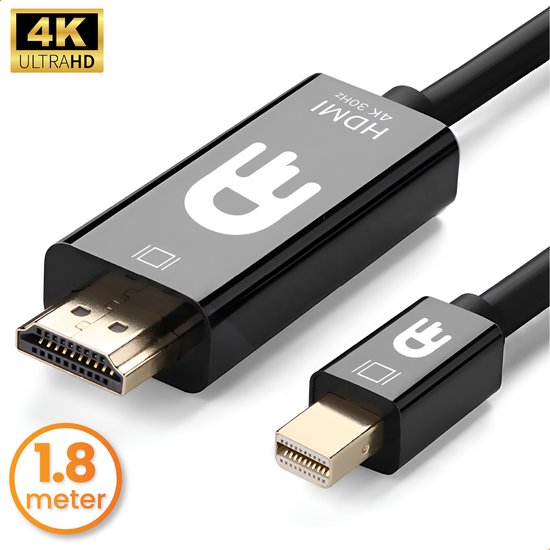 Drivv. Câble Premium Mini DisplayPort vers HDMI - Thunderbolt vers HDMI - Thunderbolt 1/2 - 4K 30Hz - Noir - 1,8 mètres