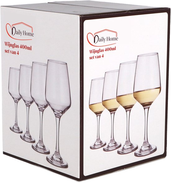 Daily Home - Lot de 4 verres à vin - Verres de 400 ml pour les amateurs de vin.