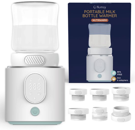Chauffe-biberon portable Numsy - Sans fil - 6 adaptateurs inclus - 4 niveaux de température