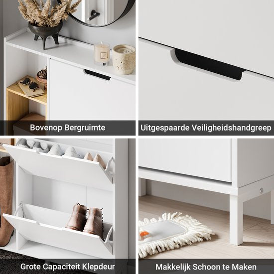 SoBuy FSR209-WN Meuble à chaussures, blanc, compact, rangement pour 9 paires de chaussures, idéal pour les petites pièces et les maisons, MDF + bambou, 90 x 19 x 129,5 cm FSR209-WN