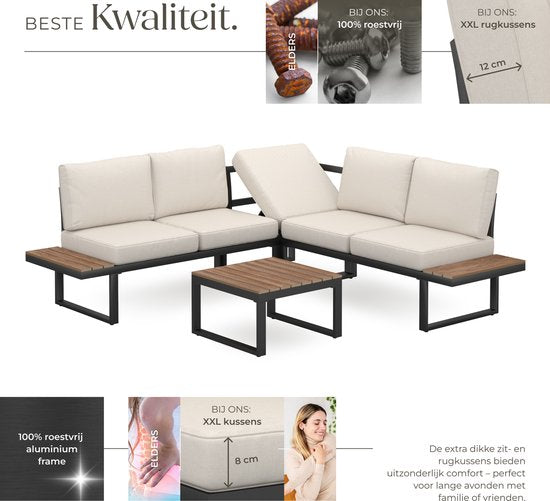 tectake® Garden set - lounge set 4-piece - Salon de jardin résistant aux intempéries avec structure en aluminium et table en polywood - Dossier réglable - Salon de jardin avec coussins - Idéal pour le jardin, le balcon et la terrasse