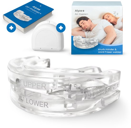 Attelle anti-ronflement - PRO+ - Boîte et livre inclus - Réglable - Pour une bonne nuit de sommeil - Mors de dents - Mors de dents - Transparent sans BPA - Alyze